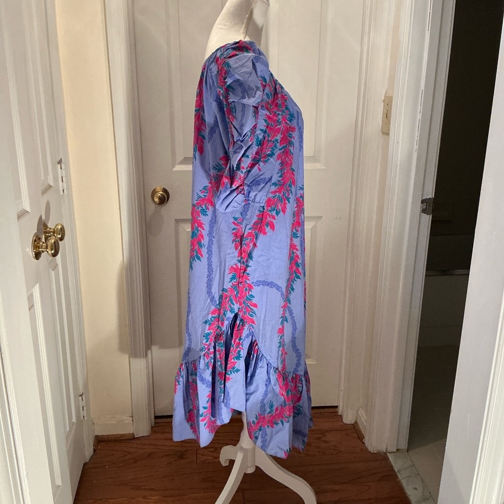 Hilo Hattie Light Blue Floral Rayon Muumuu with Pink & Green Accents - Picture 2 of 9
